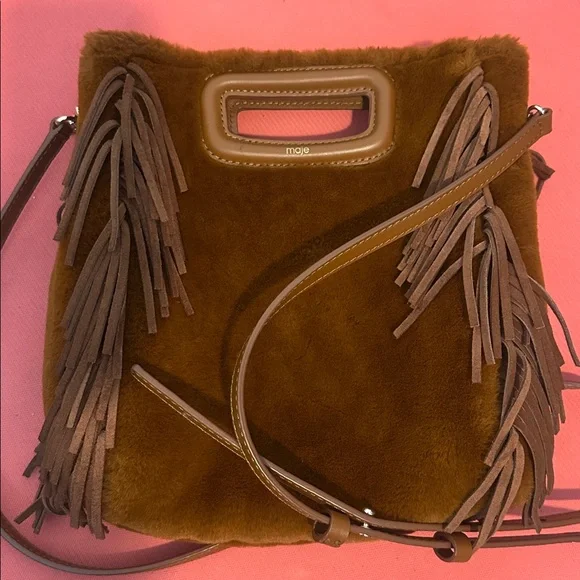 Maje Brown Fringe Shoulder Bag
